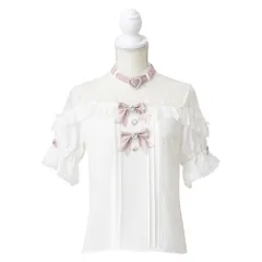 夢展望公式 [新品未使用] ハートビジューリボンブラウス [ホワイト×ピンク] 他カラー別ページ有 dearmylove ブラウス・シャツ ブラウス・シャツ（半袖） 535558-01