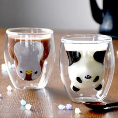 単品 1個 パンダ ペンギン 耐熱グラス コップ タンブラー 熱湯 HOT COLD 200ml ゼリー プリン型 ダブルウォール 二重構造 ティータイム 耐熱ガラス 2重マグカップ