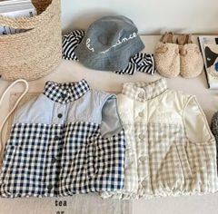 韓国子供服【新品 即納 SALE / 40％OFF 】リトルブルーム韓国子供服 正規販売店 【1日〜2日発送】韓国子供服 韓国こども服 キッズ ダウン ベスト アウター ギンガムチェック チェック 海外 120cm リトルブルーム