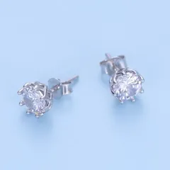 925シルバー高品質ジルコンダイヤ6㎜シンプルデザイン・スタッドピアス☆匿名配送