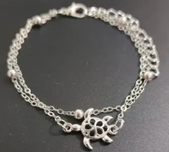 おしゃれなホヌモチーフ アンクレット ハワイアンジュエリー ブレスレット シルバー チェーン 二連 ヴィンテージ アクセサリー 送料込