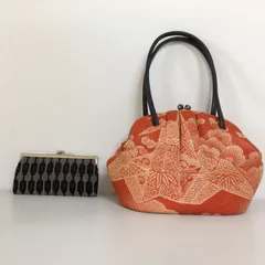 〇和装バック (鶴花柄) 朱色 美品 、和装財布 がまぐち セット
