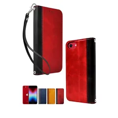 シズカウィル iPhoneSE 第3世代 2022 第2世代 2020 iPhone8 iPhone7 ケース カバー 手帳型 本革調 レザーケース ボルドーレッド×ブラック 1個入り 0