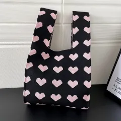 ハート クラッチバッグ 手持ちバッグ 女性 最新 可愛い ハンドバッグ 韓国 編み ピンク