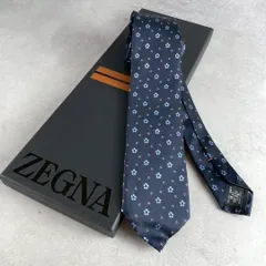 現行✨Ermenegildo Zegna エルメネジルドゼニア ZEGNA ダークブルー CENTO FILI シルクタイ メンズ ビジネス 定価47,300円 マルベリーシルク フローラルジャガード 花柄 イタリア製
