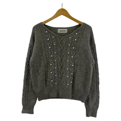 Rope ロペ Vネック パール ケーブル編みニット size38/グレー