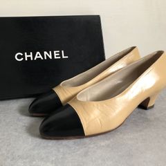 CHANEL ベージュ ブラック リボン パンプス - メルカリ