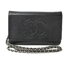 シャネル チェーンウォレット/ショルダーバッグ/長財布/クラッチ CHANEL キャビアスキン CCマーク ブラック シルバー金具