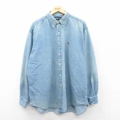 XL/古着 ラルフローレン 長袖 ブランド シャツ メンズ 90s ワンポイントロゴ BLAKE 大きいサイズ コットン ボタンダウン 薄紺 ネイビー デ