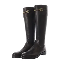 グッチ GUCCI ブーツ ロング ローヒール ホースビット レザー 36.5 ブラック 323491 /YO3