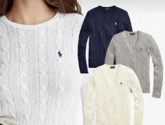 ポロ Ralph Lauren(ラルフローレン) レディース Vネック ケーブル編み ニット グレー/クリーム/ネイビー xs ー L