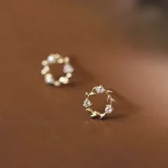 647 上品なゴールドリースピアス シンプルで高見えするジルコニア付き