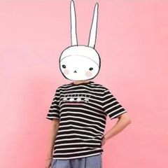 FIFI LAPIN コラボ韓国ファッション ボーダーウサギ半袖Tシャツ