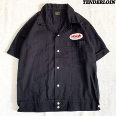 TENDERLOIN BOWLING SHIRTS ボーリングシャツ ボウリングシャツ ワークシャツ オープンカラー 開襟 ワッペン バックプリント "CAHULAWASSEE RIVER" ショートスリーブ 半袖 Sサイズ ブラック 黒 テンダーロイン