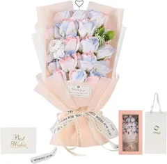 Moluppy ソープフラワー 花束 持ち運びに便利な 紙袋付き ボックス付き 誕生日 記念日 お祝い 送別会 ギフト プレゼント(スノーピンク,  ‎)