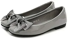 Puchihapi(プチハピ) 大きめ リボン 付き パンプス 歩きやすい ローヒール ふんわり クッション レディース(グレー,  23.0 cm)