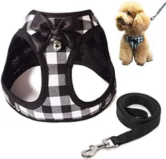 【新着商品】キャットウェア 洋服 ドッグウェア 猫 猫 (ブラック＆ホワイト) 犬 中型 小型 2個 ペット用品 胴輪 (x 犬服 Tシャツ ２点セット 1) ハーネス リード