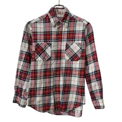 長袖 チェックシャツ S～ ホワイト レッド 胸ポケット 長袖シャツ トップス 春物 a710-5483