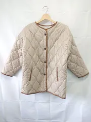 ■ ⊇ rps アールピーエス キルティング フェイクレザー 長袖 ノーカラー コート ジャケット サイズM モカ系 レディース E  【1507160008758】