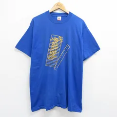 XL/古着 フルーツオブザルーム 半袖 ビンテージ Tシャツ メンズ 90s メモ 定規 ロング丈 コットン クルーネック 青 ブルー 24feb21 中古