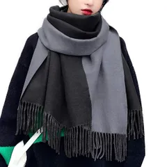 1サイズ_グレー/ブラック [アイカ] ストール マフラー ショール 大判 暖かい 柔らかい カシミアタッチ リバーシブル ウール混 ロング 厚手 無地 レディース 1サイズ グレー×ブラック