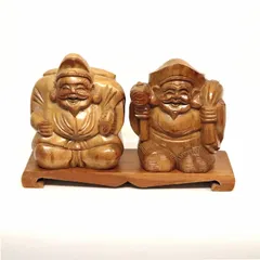 《縁起物》　木彫りの大黒天・恵比寿天 大黒様 木彫り 一刀彫 ⁄ 素材：榧（大黒天 置物 木彫）~