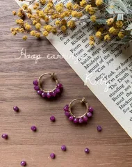 淡いラズベリーカラー✨　ルビー　フープイヤリング　イヤーカフ　k16gp