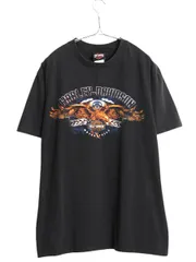 【お得なクーポン配布中!】 ハーレー ダビットソン 両面 プリント Tシャツ メンズ L / 古着 オフィシャル ヘビーウェイト イーグル バイク イラスト グラフィック 黒