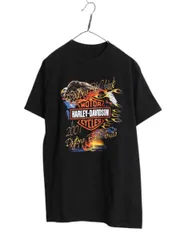 【お得なクーポン配布中!】 00s ハーレー ダビットソン 両面 イラスト プリント Tシャツ L 程 オールド オフィシャル バイク イーグル ヘビーウェイト グラフィック 黒