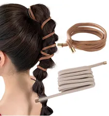 [Herbeluemily] ヘアアクセサリー ワイヤーポニー ヘアゴム おしゃれ 髪飾り フェイクレザー 2本セット ブラウン ベージュ [ブラウン＋ベージュ]