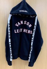 Vanson バンソン パーカーフェルトロゴ ワッペン プリント フルジップパーカー メンズ 　黒　赤  L サイズ