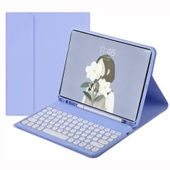 【新着商品】お洒落 全面保護 薄型 スタンド機能 紫 Pencil収納 Apple 可愛い丸型キー 分離式 8.3インチBluetoothキーボードカバー 第六世代 mini ipad 2021 手帳型 キーボードケース Mini6 iPad