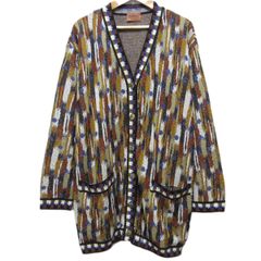 良品 MISSONI ミッソーニ ヴィンテージ 総柄 Vネック カーディガン ニットジャケット M マルチカラー レディース 古着 中古 USED