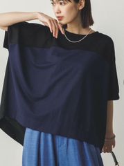 新品　 Sans Souci 34+（サンスーシ）接触冷感レーヨンナイロンBIGシルエットプルオーバー　FREEサイズ　ネイビー　トップス Tシャツ・カットソー