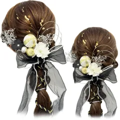 【人気商品】和玉 ホワイトパール かすみ草 組紐 フェイクフラワー 金箔 小さい花 水引 リボン 金箔 チュールリボン 和玉 花 和装 七五三 着物 発表会 留袖 結婚式 振袖 卒業式 浴衣 成人式 袴 【Baramoly】髪飾り [RA112]
