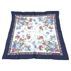 Yves Saint Laurent　イヴサンローラン ハンカチ　スカーフ　花　フラワー　縁ネイビー　コットン