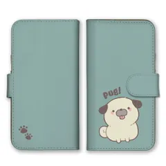 OPPO Reno7 A ケース 手帳型 オッポリノ7A スマホケース 携帯ケース パグ ぱぐ 犬 わんちゃん 動物 可愛い かわいい イラスト キャラクター くすみカラー グリーン カラー01