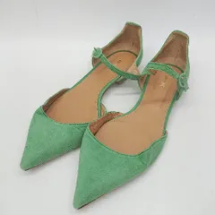 ◇ ⊂ PIPPICHIC ピッピシック ポインテッドトゥ スエード調 アンクルベルト サンダル サイズ37 グリーン系 レディース E  【1507250014058】