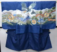 七五三 五歳 男児 羽織・着物・襦袢3点セット L寸 豪華絢爛 綸子地 鷹と富士 濃紺地 5歳 五才 5才 祝着 男の子 お仕立て無料 NO41784-2