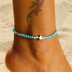 ターコイズ アンクレット ブルー ビーズ レディース メンズ 星 お洒落 足首 ペア ギフト お揃い 贈りもの 贈り物 新品