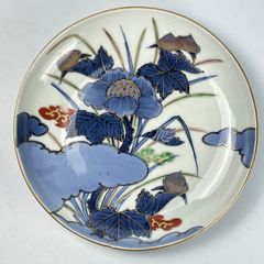 629 色絵　染付　花　牡丹　古伊万里　伊万里焼　骨董　アンティーク　9寸皿