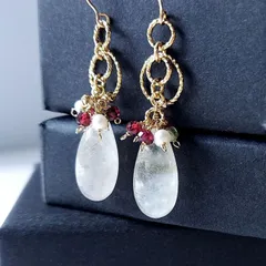 14kgf*氷のようなルチルクォーツ×ロードライトガーネットのピアス