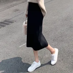 ニットタイトスカート　ニットスカート　秋冬　ひざ下　シンプル　おしゃれ