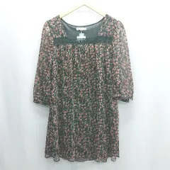 ◇ ⊂ ◎●未使用● RAY CASSIN 花柄 レース装飾 長袖 膝丈 ワンピース サイズM ブラック ピンク系 レディース E  【1501230049962】