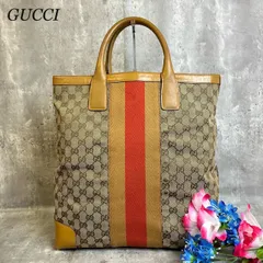 ✨良品✨GUCCI グッチ ハンドバッグ トートバッグ シェリーライン GG柄 ロゴ型押し キャンバス レザー レディース ベージュ ブラウン