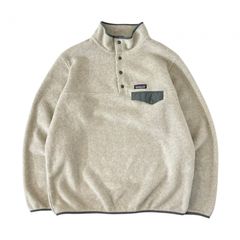 美品 ふわふわ XL パタゴニア Patagonia 2024年製造 シンチラ スナップT フリース ジャケット プルオーバー ビックサイズ オーバーサイズ オートミール オフホワイト ベージュ グレー 杢グレー 杢ベージュ 白 灰色