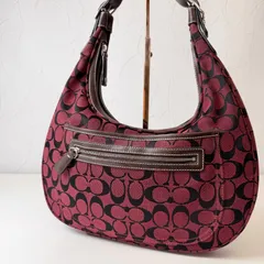 ✨ Bランク   COACH　ハンドバッグ　bag　ワンショルダー　ハーフムーン　シグネチャー　赤　「101ＥＬ」
