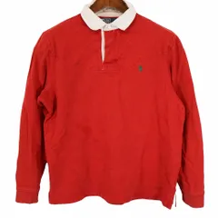 90年代 Polo by Ralph Lauren ポロバイラルフローレン ラガーシャツ 長袖ポロシャツ レッド (メンズ L) 中古 古着 O4964