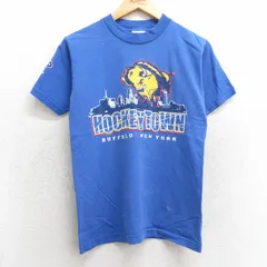 XS/古着 半袖 ビンテージ Tシャツ メンズ 90s バッファロー ホッケー コットン クルーネック 青 ブルー 25mar31 中古