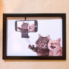 198:にゃーチーズ！　猫  パロディアート  ポスター B5フレーム付